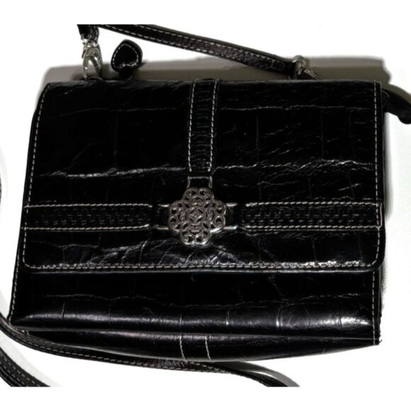 Brighton Small Crossbody Purse Bag Clutch Pebbled Black Crocodile Embossed - Picture 2 of 10